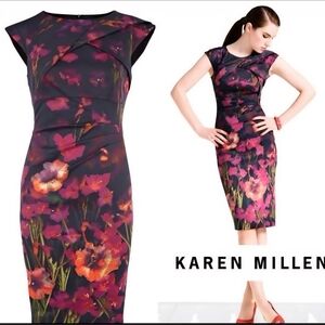 Karen Millen Purple and Pink Floral Midi Dress